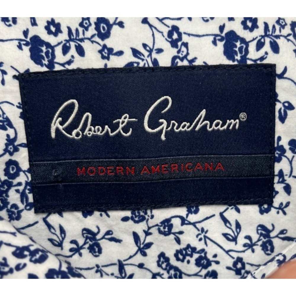 Robert Graham Modern‎ Americana Shirt XL Floral Short Sleeve Cuffed Button Up - Picture 4 of 8